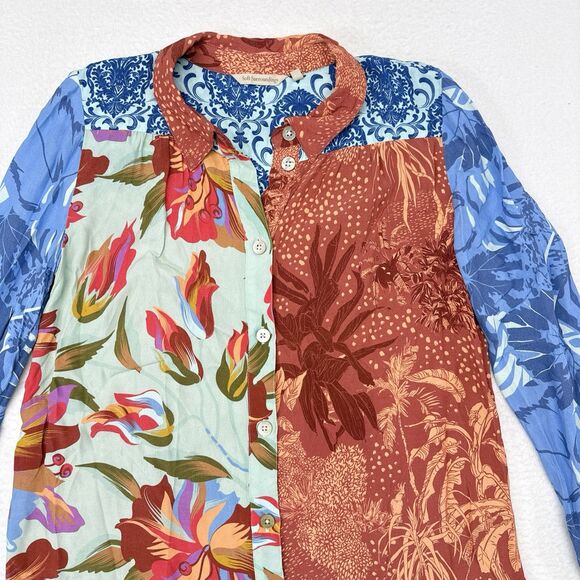 Soft Surroundings Hermosa Tunic Top Medium Floral Mixed Print Button Front Shirt - Picture 4 of 9